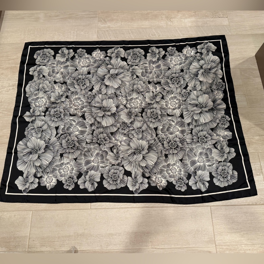 Floral Black and White Scarf and or large wrap for bathing suits